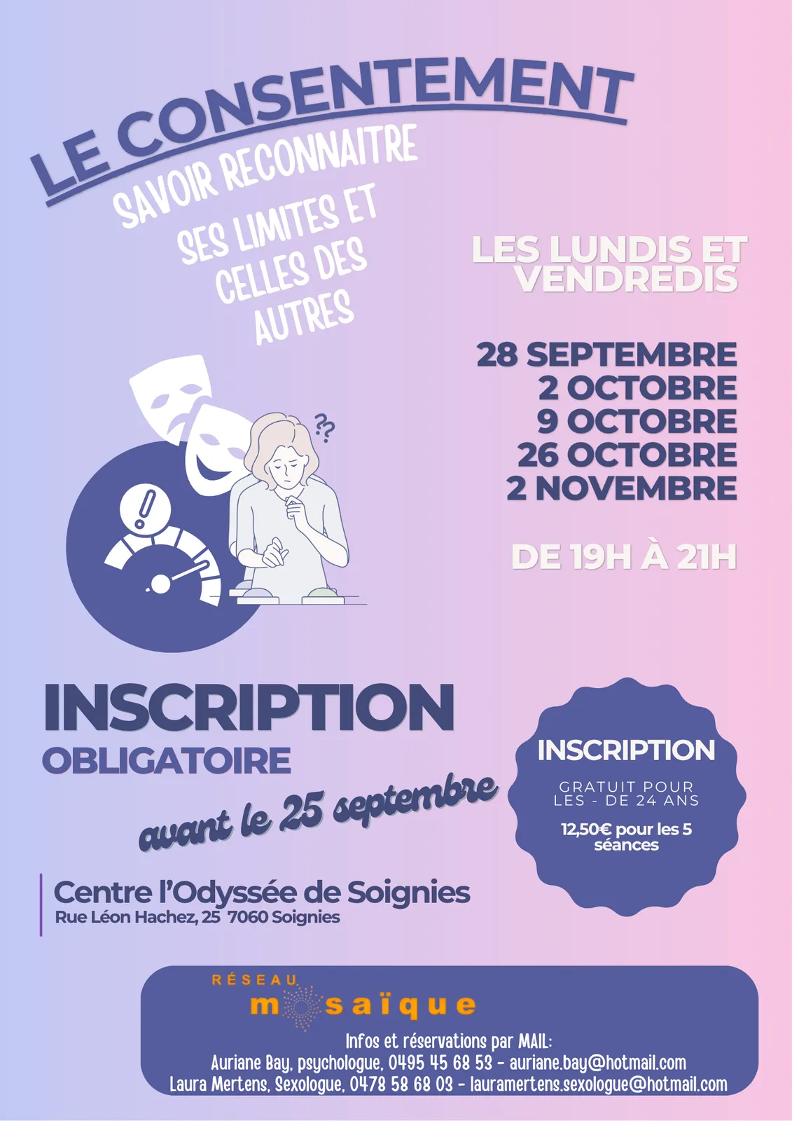 Affiche — ATELIER — LE CONSENTEMENT : Savoir reconnaitre ses limites et celles des autres