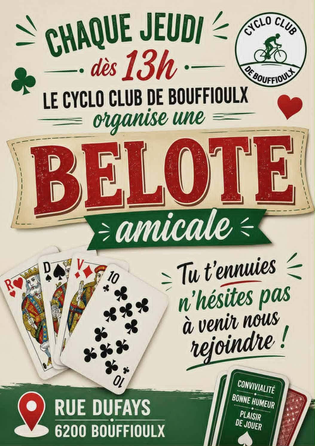 Affiche — Belote amicale du Cyclo Club de Bouffioulx