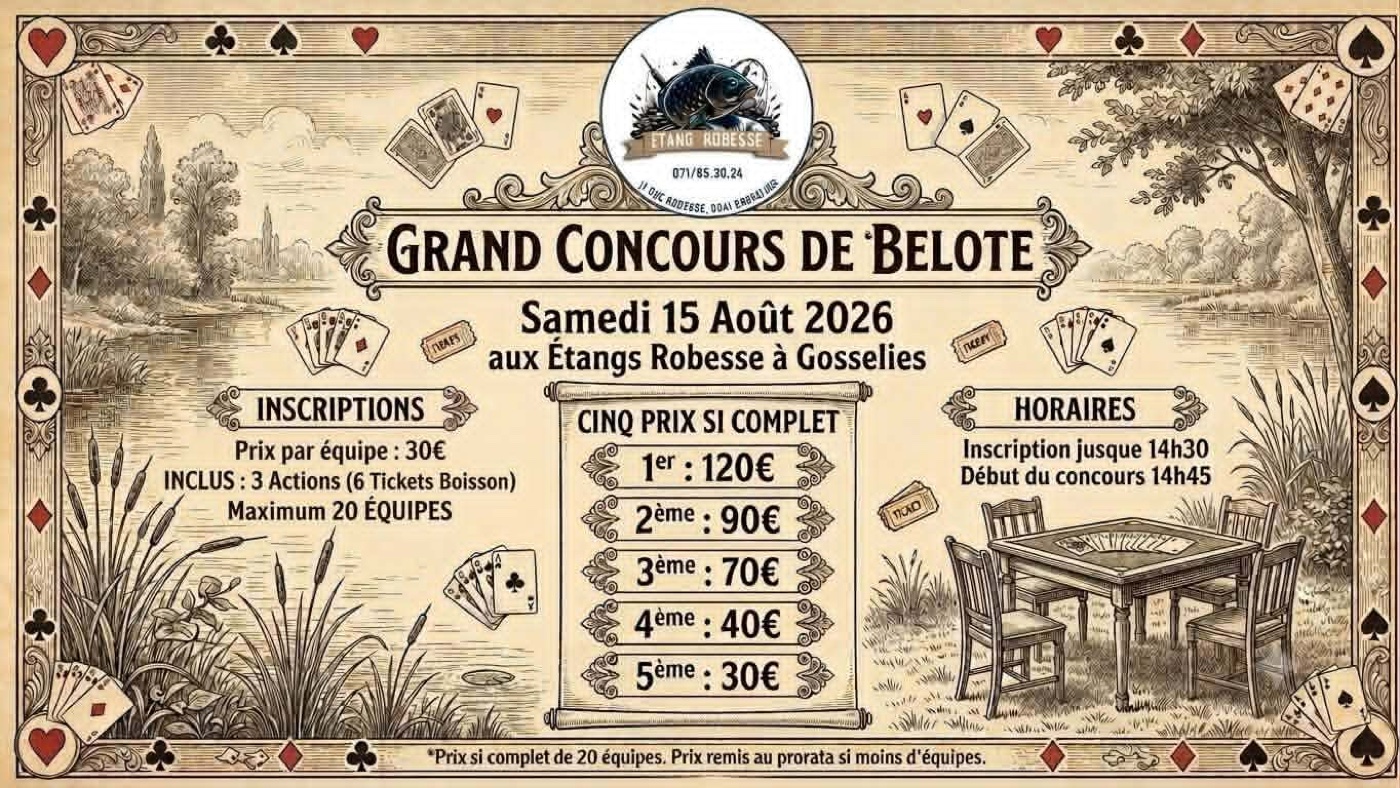 Affiche — Grand concours de belote aux Étangs Robesse